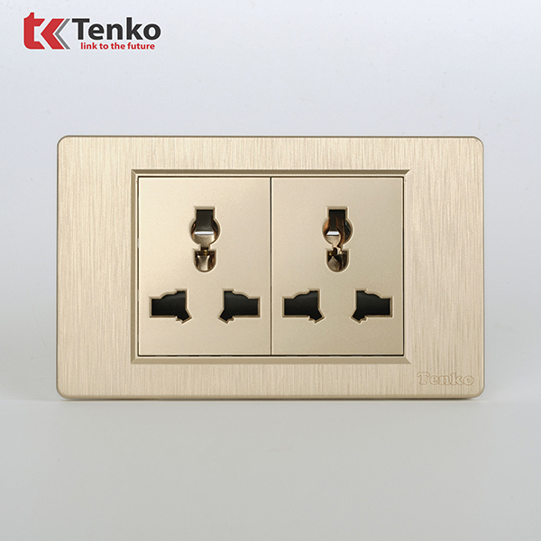 Ổ Cắm Đôi 3 Chấu Đa Năng Cao Cấp Âm Tường Mặt Nhựa Vân Xước TENKO TK-C5-050