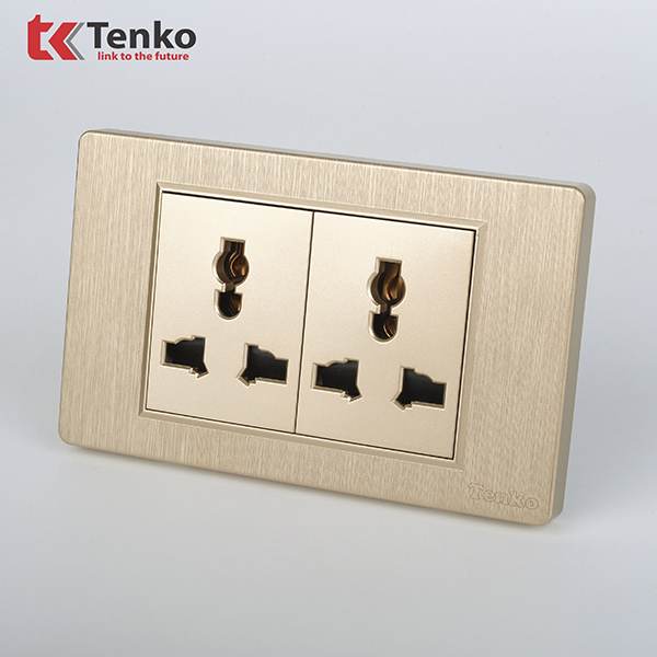 Ổ Cắm Đôi 3 Chấu Đa Năng Cao Cấp Âm Tường Mặt Nhựa Vân Xước TENKO TK-C5-050