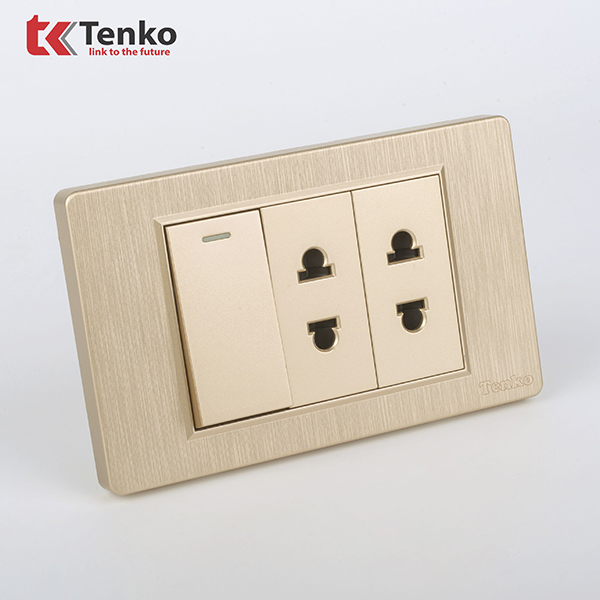 Bộ Công Tắc Ổ Cắm Điện Âm Tường Mặt Nhựa Vàng Xước TENKO TK-C5-025