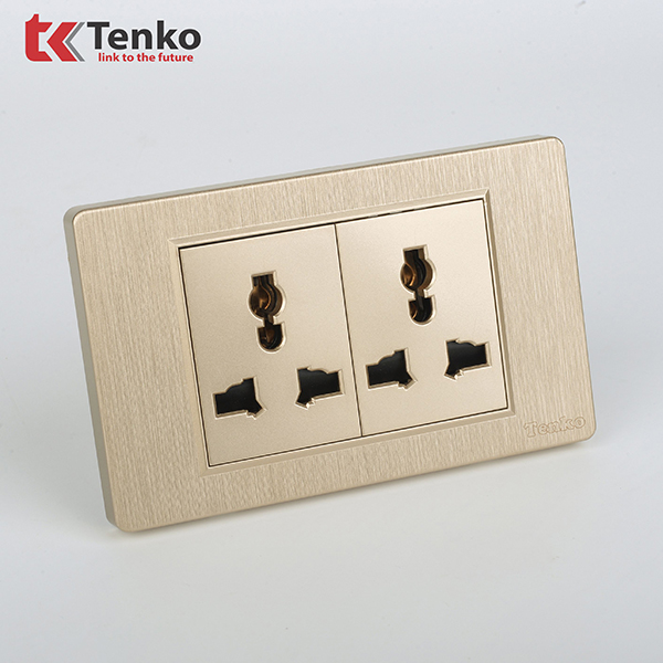 Ổ Cắm Đôi 3 Chấu Đa Năng Cao Cấp Âm Tường Mặt Nhựa Vân Xước TENKO TK-C5-050