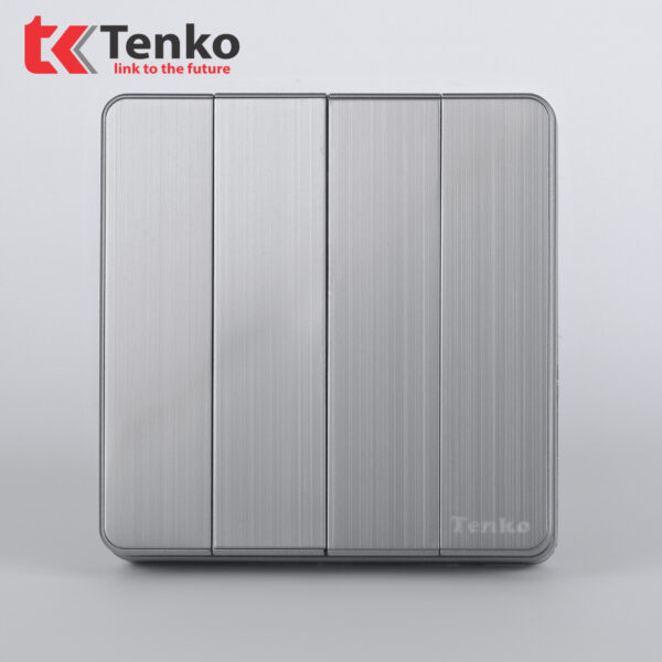 Công Tắc 4 Nút Tràn Viền Hợp Kim Cao Cấp Màu Ghi Xám Chính Hãng Tenko TK-DA-04