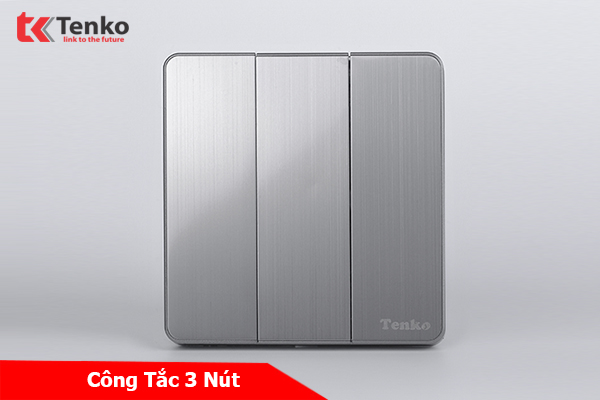 Công Tắc 3 Nút Tràn Viền Hợp Kim Cao Cấp Màu Ghi Xám Chính Hãng Tenko TK-DA-03