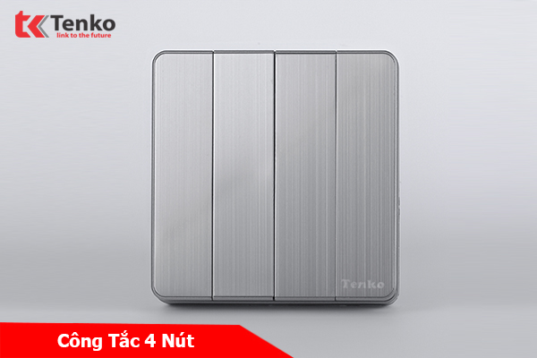 Công Tắc 4 Nút Tràn Viền Hợp Kim Cao Cấp Màu Ghi Xám Chính Hãng Tenko TK-DA-04