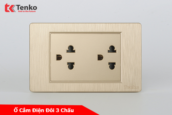 Ổ Cắm Điện Đôi 3 Chấu Màu Vàng Xước Âm Tường Tenko TK-C5-044