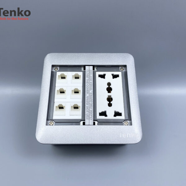 Ổ Cắm Điện Đôi 3 Chấu Âm Sàn Tích Hợp 6 Cổng LAN Chính Hãng Tenko TK-DS-111S03 Bạc