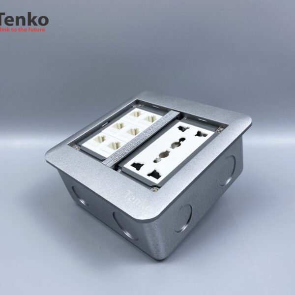 Ổ Cắm Điện Đôi 3 Chấu Âm Sàn Tích Hợp 6 Cổng LAN Chính Hãng Tenko TK-DS-111S03 Bạc