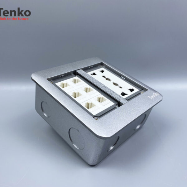 Ổ Cắm Điện Đôi 3 Chấu Âm Sàn Tích Hợp 6 Cổng LAN Chính Hãng Tenko TK-DS-111S03 Bạc