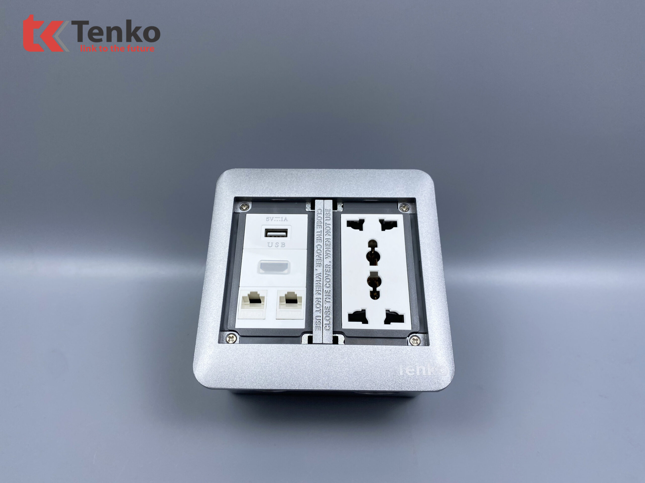 Ổ Cắm Điện Đôi 3 Chấu Âm Sàn Tích Hợp 2 Cổng LAN, USB và HDMI Chính Hãng Tenko TK-DS-111S02 Bạc