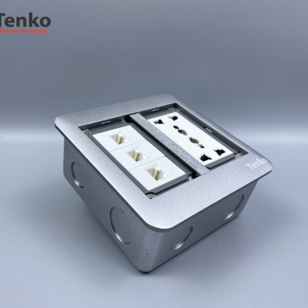 Ổ Cắm Điện Đôi 3 Chấu Âm Sàn Tích Hợp 3 Cổng Mạng LAN (RJ45) Tenko TK-DS-111S07 Bạc