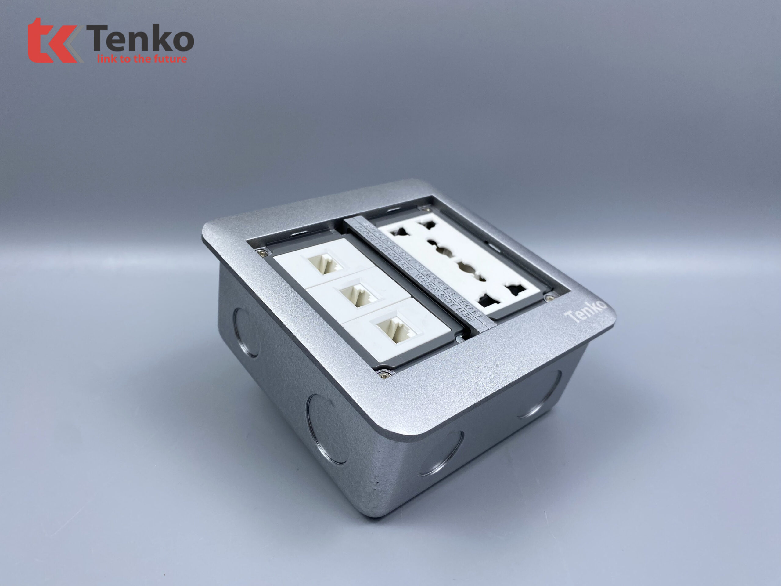 Ổ Cắm Điện Đôi 3 Chấu Âm Sàn Tích Hợp 3 Cổng Mạng LAN (RJ45) Tenko TK-DS-111S07 Bạc