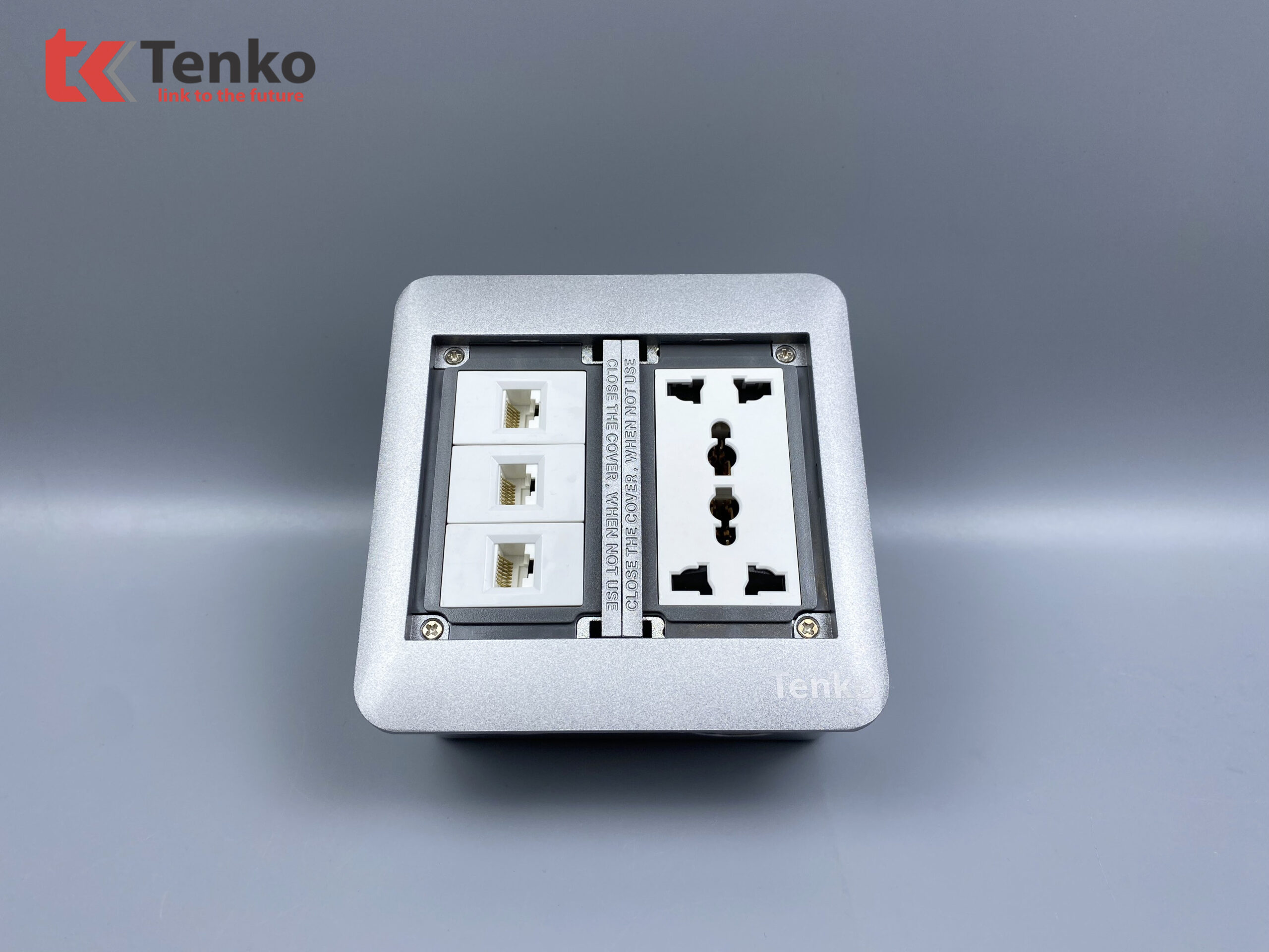 Ổ Cắm Điện Đôi 3 Chấu Âm Sàn Tích Hợp 3 Cổng Mạng LAN (RJ45) Tenko TK-DS-111S07 Bạc