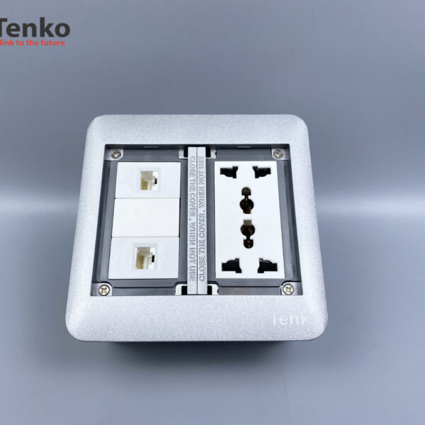 Ổ Cắm Điện Âm Sàn Đôi 3 Chấu Tích Hợp 2 Ổ Mạng LAN Chính Hãng Tenko TK-DS-111S06 Bạc