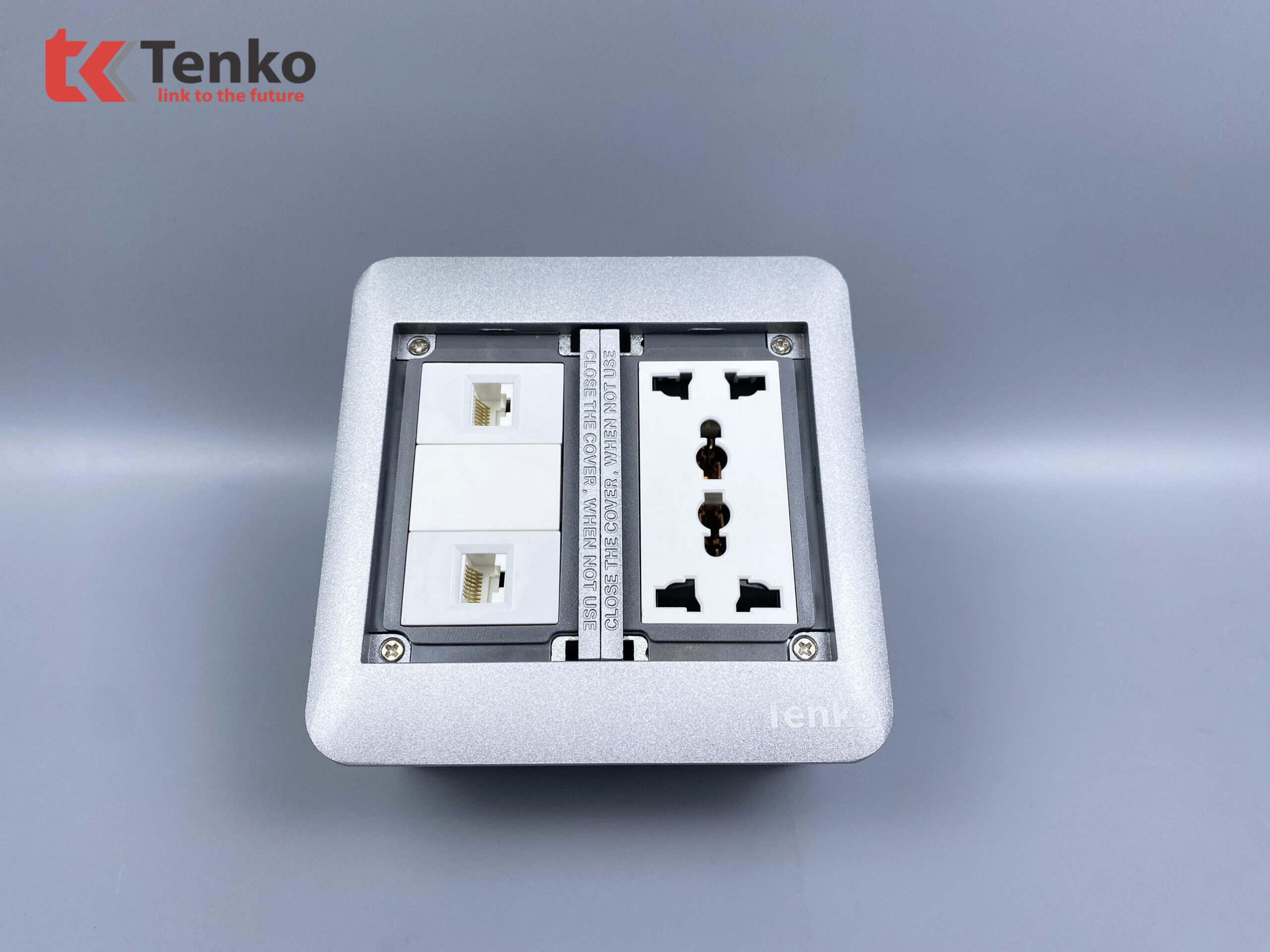 Ổ Cắm Điện Âm Sàn Đôi 3 Chấu Tích Hợp 2 Ổ Mạng LAN Chính Hãng Tenko TK-DS-111S06 Bạc