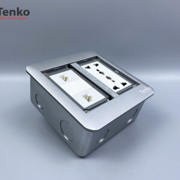 Ổ Cắm Điện Âm Sàn Đôi 3 Chấu Tích Hợp 2 Ổ Mạng LAN Chính Hãng Tenko TK-DS-111S06 Bạc