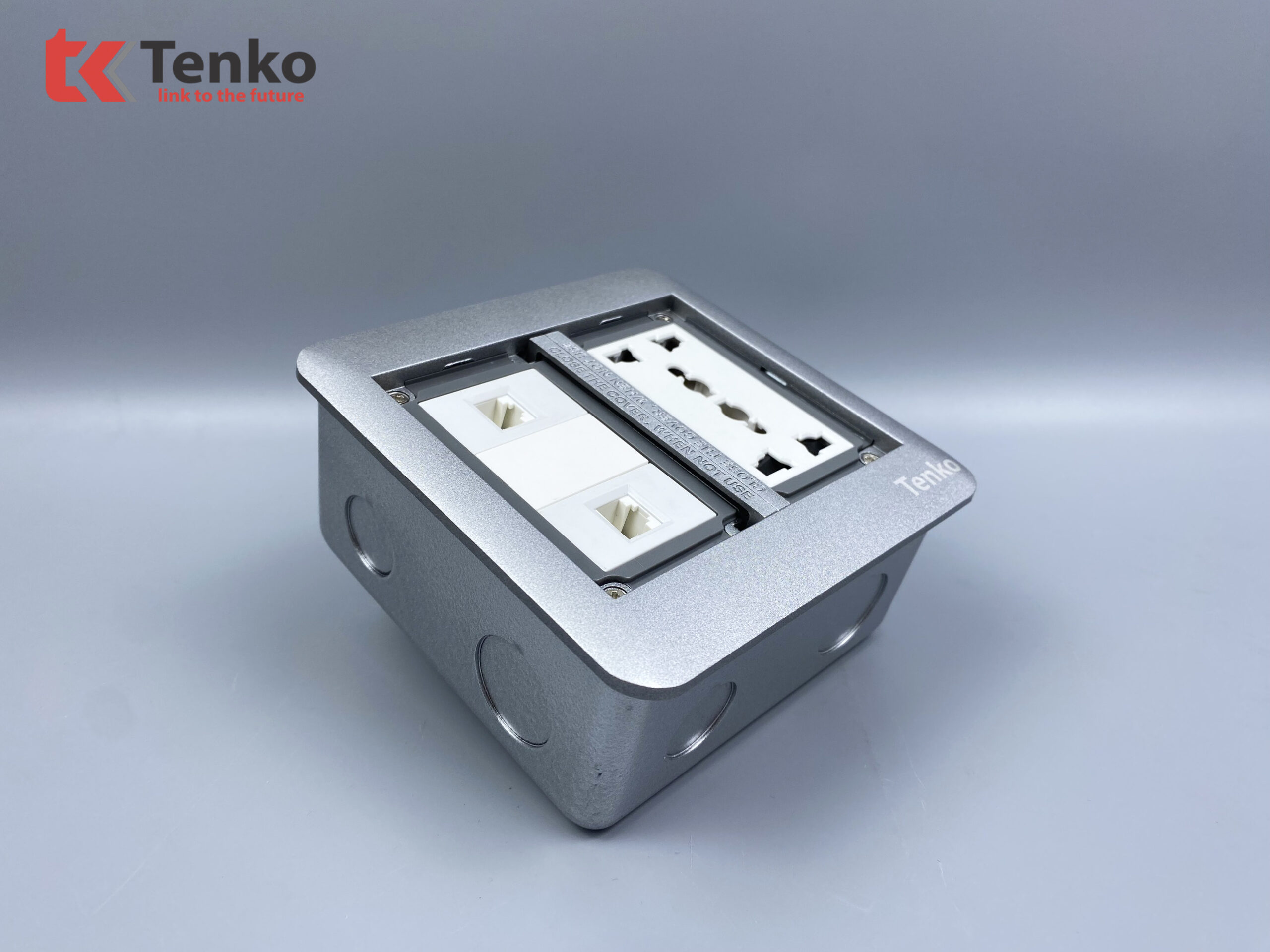 Ổ Cắm Điện Âm Sàn Đôi 3 Chấu Tích Hợp 2 Ổ Mạng LAN Chính Hãng Tenko TK-DS-111S06 Bạc
