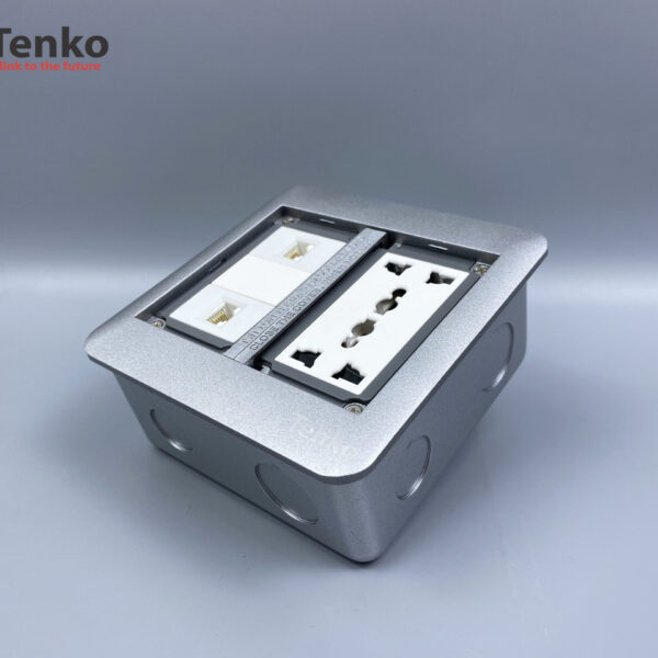 Ổ Cắm Điện Âm Sàn Đôi 3 Chấu Tích Hợp 2 Ổ Mạng LAN Chính Hãng Tenko TK-DS-111S06 Bạc