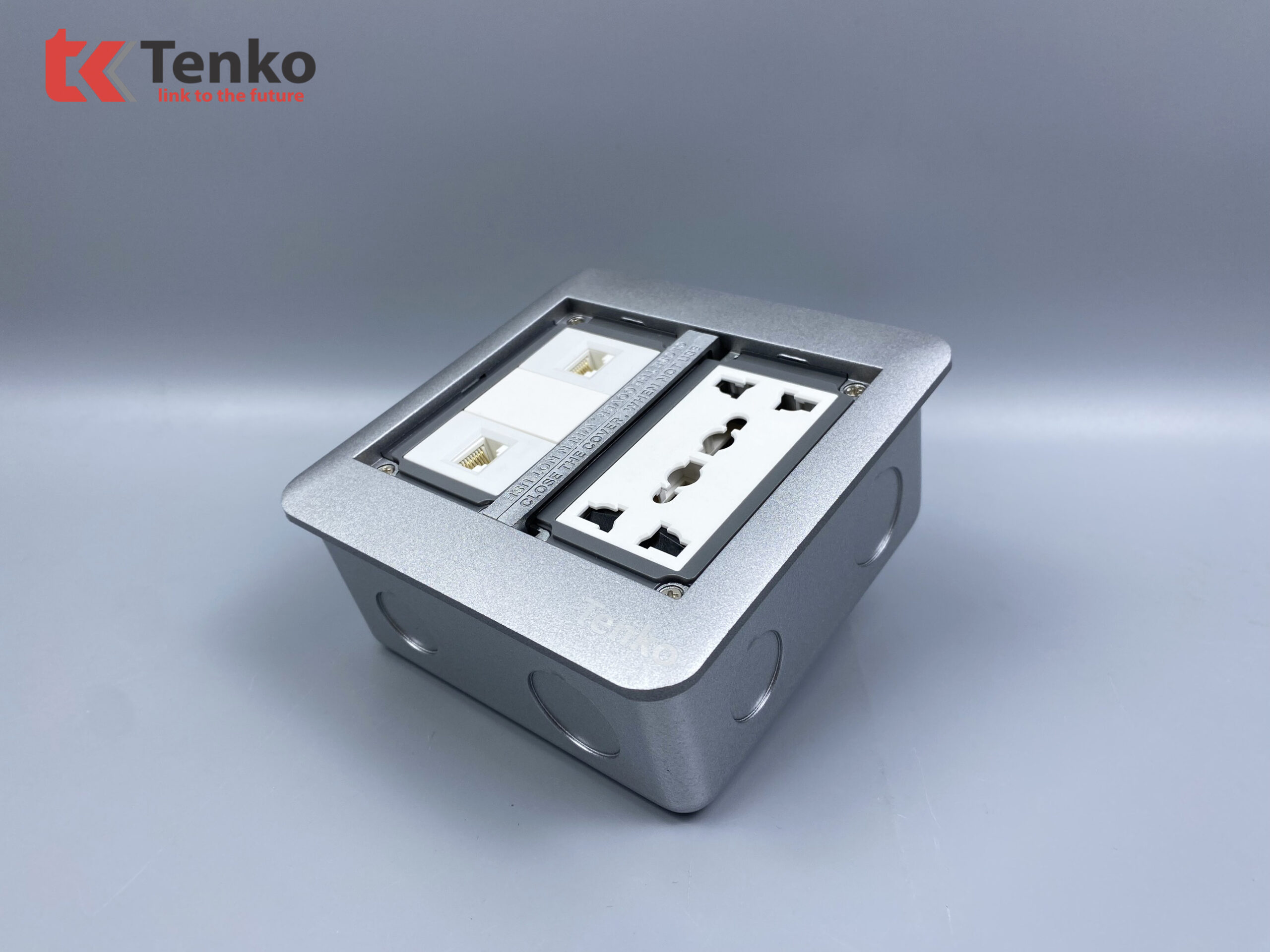 Ổ Cắm Điện Âm Sàn Đôi 3 Chấu Tích Hợp 2 Ổ Mạng LAN Chính Hãng Tenko TK-DS-111S06 Bạc