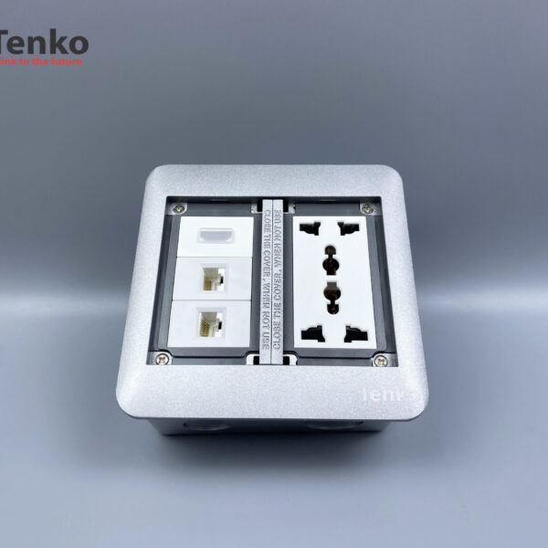 Ổ Cắm Điện Đôi 3 Chấu Âm Sàn Tích Hợp 2 Ổ Mạng LAN (RJ45), HDMI Tenko TK-DS-111S01 Bạc