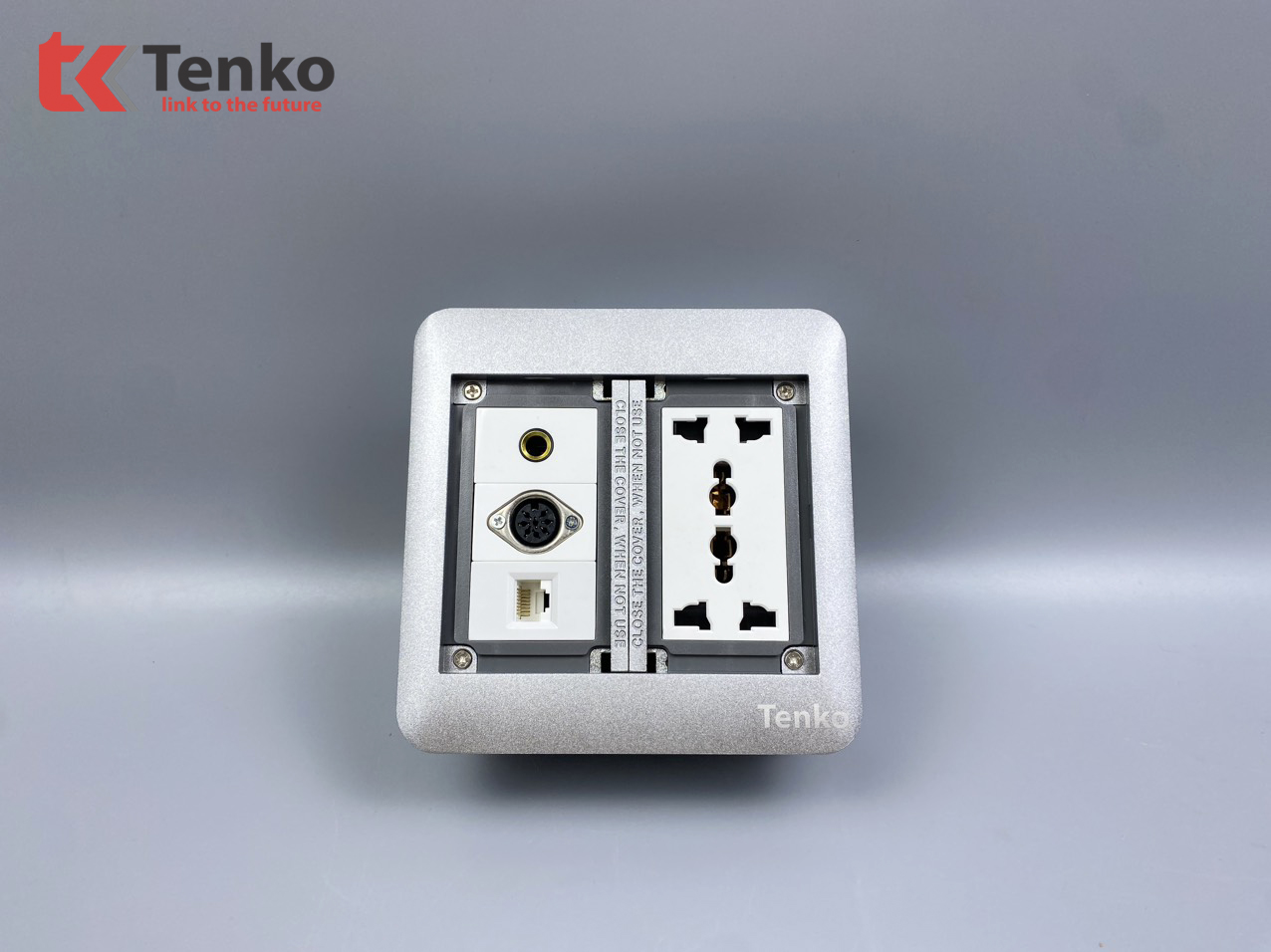 Ổ Cắm Điện Đôi 3 Chấu Âm Sàn Kèm Cổng Mạng, Cổng Âm Thanh và MIDI 8PIN Tenko TK-DS-111S08 Bạc