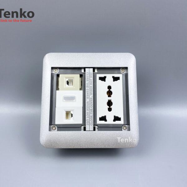 Ổ Cắm Điện Đôi 3 Chấu Âm Sàn Kèm Ổ Mạng, Điện Thoại,Và HDMI Chính Hãng Tenko TK-DS-111S05 Bạc