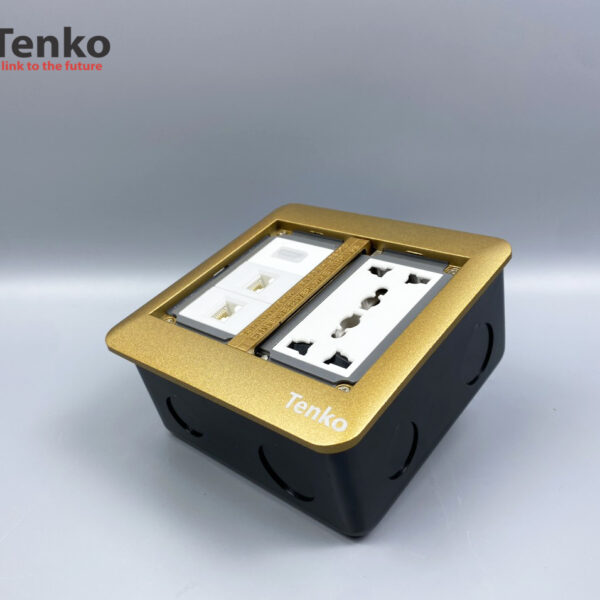 Ổ Cắm Điện Đôi 3 Chấu Âm Sàn Tích Hợp 2 Ổ Mạng LAN (RJ45), HDMI Tenko TK-DS-111S01 Vàng