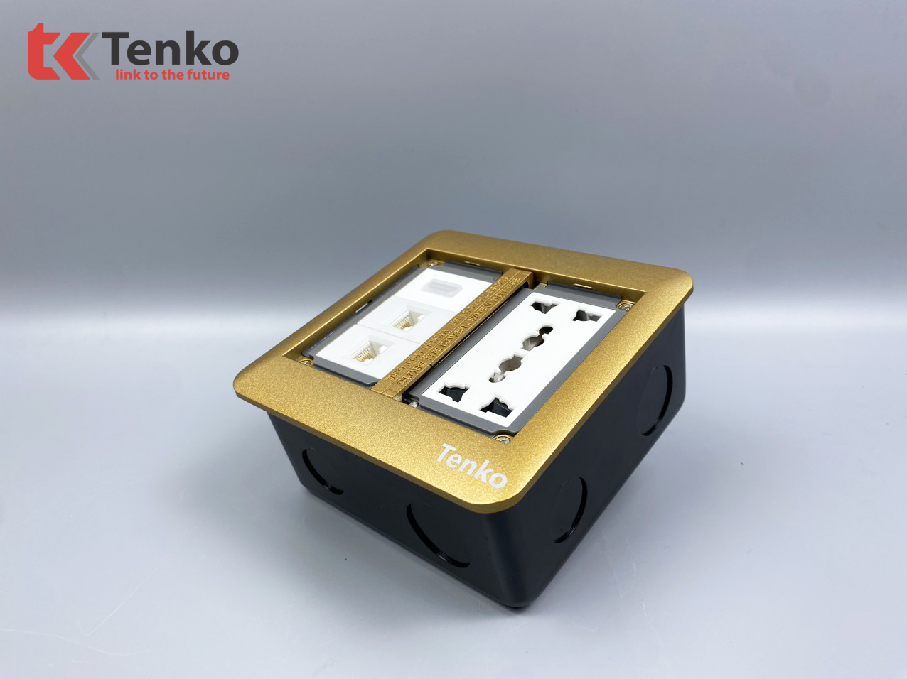 Ổ Cắm Điện Đôi 3 Chấu Âm Sàn Tích Hợp 2 Ổ Mạng LAN (RJ45), HDMI Tenko TK-DS-111S01 Vàng