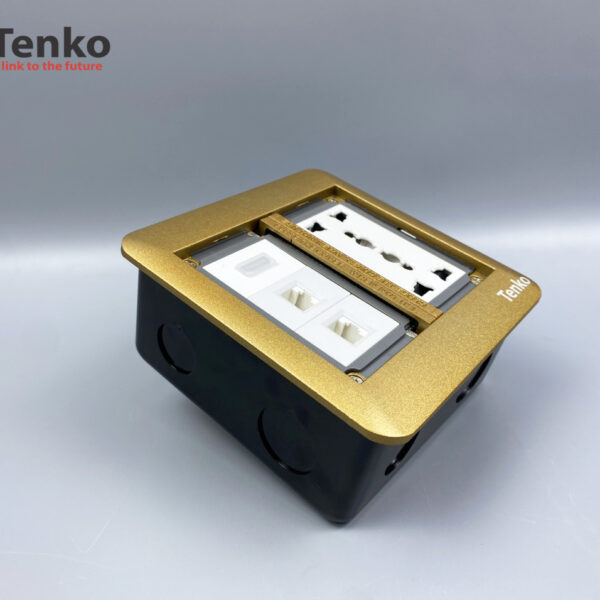 Ổ Cắm Điện Đôi 3 Chấu Âm Sàn Tích Hợp 2 Ổ Mạng LAN (RJ45), HDMI Tenko TK-DS-111S01 Vàng