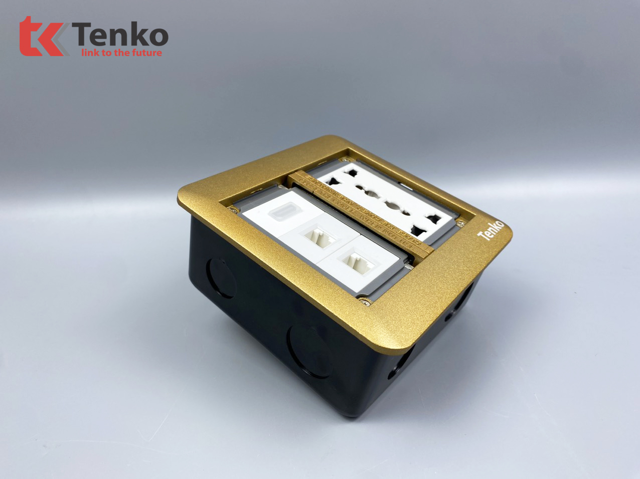 Ổ Cắm Điện Đôi 3 Chấu Âm Sàn Tích Hợp 2 Ổ Mạng LAN (RJ45), HDMI Tenko TK-DS-111S01 Vàng