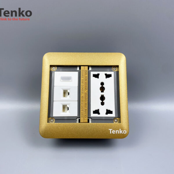 Ổ Cắm Điện Đôi 3 Chấu Âm Sàn Tích Hợp 2 Ổ Mạng LAN (RJ45), HDMI Tenko TK-DS-111S01 Vàng