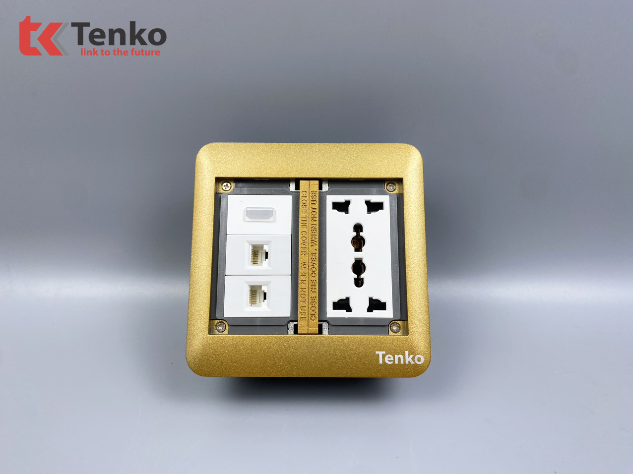 Ổ Cắm Điện Đôi 3 Chấu Âm Sàn Tích Hợp 2 Ổ Mạng LAN (RJ45), HDMI Tenko TK-DS-111S01 Vàng