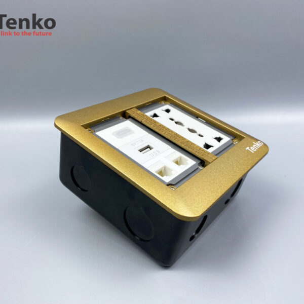 Ổ Cắm Điện Đôi 3 Chấu Âm Sàn Tích Hợp 2 Cổng LAN, USB và HDMI Chính Hãng Tenko TK-DS-111S02 Vàng