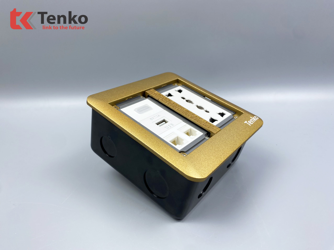 Ổ Cắm Điện Đôi 3 Chấu Âm Sàn Tích Hợp 2 Cổng LAN, USB và HDMI Chính Hãng Tenko TK-DS-111S02 Vàng