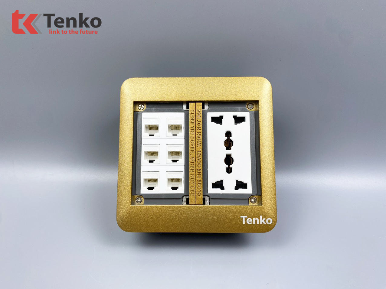 Ổ Cắm Điện Đôi 3 Chấu Âm Sàn Tích Hợp 6 Cổng LAN Chính Hãng Tenko TK-DS-111S03 Vàng