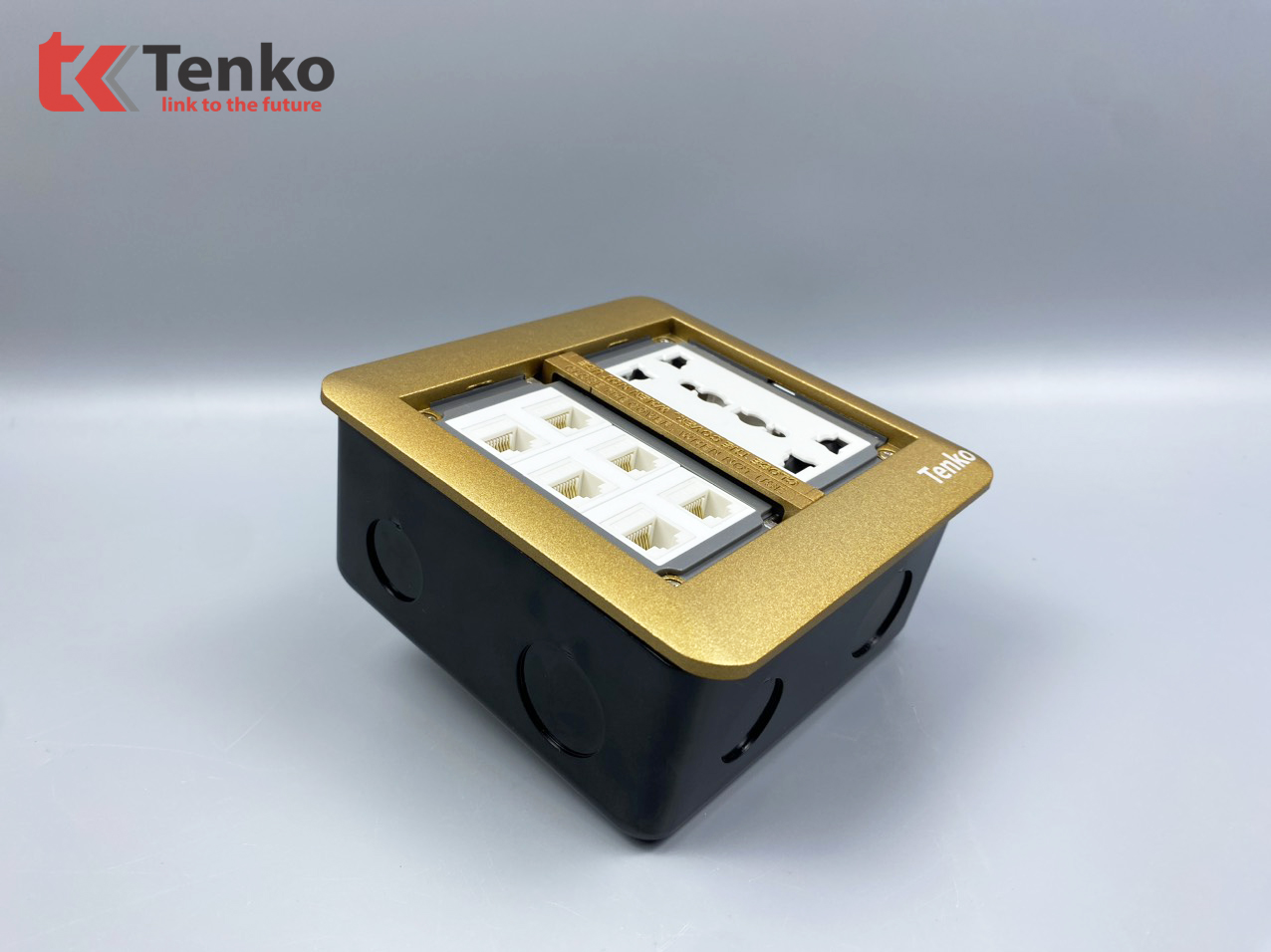 Ổ Cắm Điện Đôi 3 Chấu Âm Sàn Tích Hợp 6 Cổng LAN Chính Hãng Tenko TK-DS-111S03 Vàng