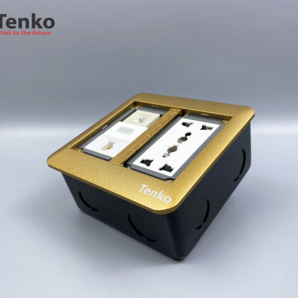 Ổ Cắm Điện Đôi 3 Chấu Âm Sàn Kèm Ổ Mạng, Điện Thoại,Và HDMI Chính Hãng Tenko TK-DS-111S05 Vàng