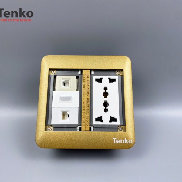 Ổ Cắm Điện Đôi 3 Chấu Âm Sàn Kèm Ổ Mạng, Điện Thoại,Và HDMI Chính Hãng Tenko TK-DS-111S05 Vàng