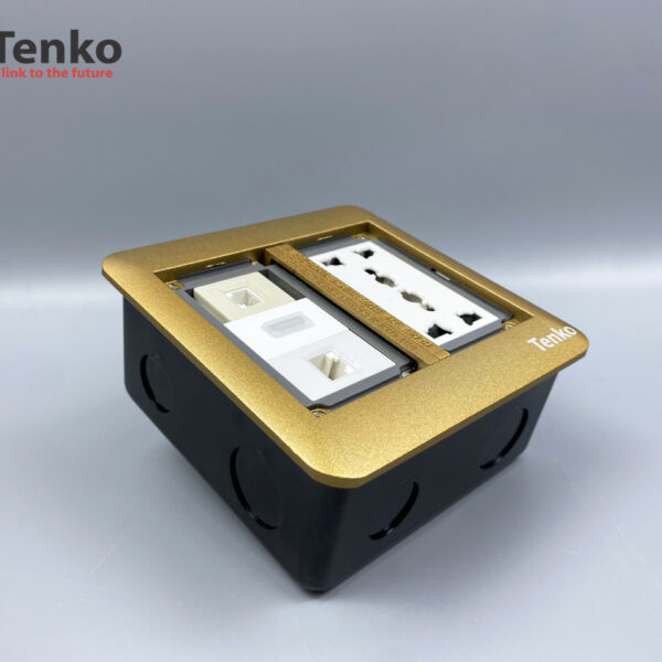 Ổ Cắm Điện Đôi 3 Chấu Âm Sàn Kèm Ổ Mạng, Điện Thoại,Và HDMI Chính Hãng Tenko TK-DS-111S05 Vàng