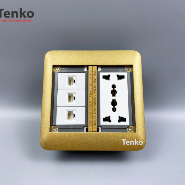 Ổ Cắm Điện Đôi 3 Chấu Âm Sàn Tích Hợp 3 Cổng Mạng LAN (RJ45) Tenko TK-DS-111S07 Vàng
