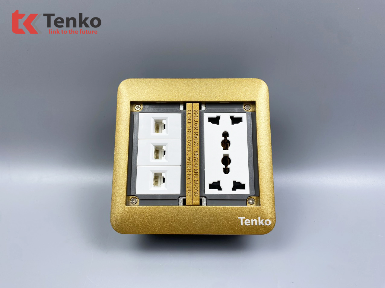 Ổ Cắm Điện Đôi 3 Chấu Âm Sàn Tích Hợp 3 Cổng Mạng LAN (RJ45) Tenko TK-DS-111S07 Vàng