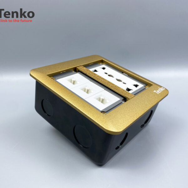 Ổ Cắm Điện Đôi 3 Chấu Âm Sàn Tích Hợp 3 Cổng Mạng LAN (RJ45) Tenko TK-DS-111S07 Vàng