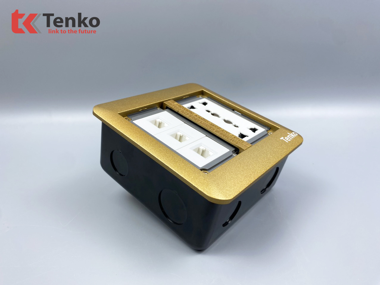 Ổ Cắm Điện Đôi 3 Chấu Âm Sàn Tích Hợp 3 Cổng Mạng LAN (RJ45) Tenko TK-DS-111S07 Vàng