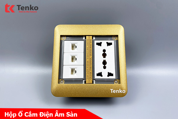 Ổ Cắm Điện Đôi 3 Chấu Âm Sàn Tích Hợp 3 Cổng Mạng LAN (RJ45) Tenko TK-DS-111S07 Vàng