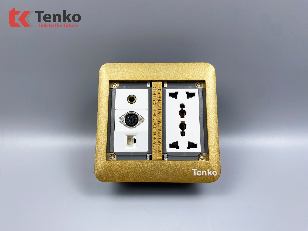 Ổ Cắm Điện Âm Sàn Kèm Cổng Mạng, Cổng Âm Thanh và MIDI 8PIN Tenko TK-DS-111S08 Vàng