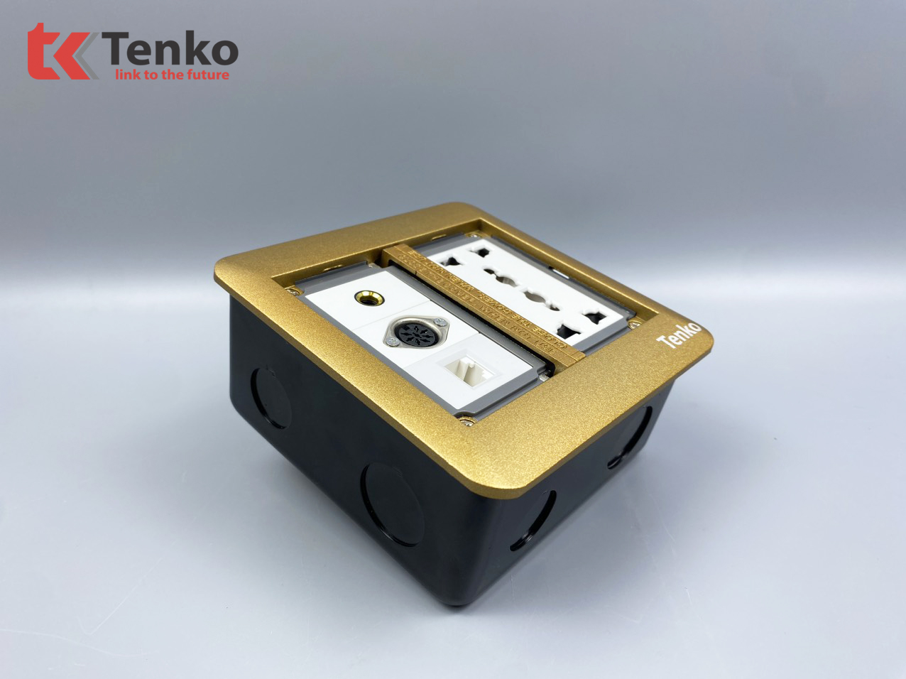Ổ Cắm Điện Âm Sàn Kèm Cổng Mạng, Cổng Âm Thanh và MIDI 8PIN Tenko TK-DS-111S08 Vàng