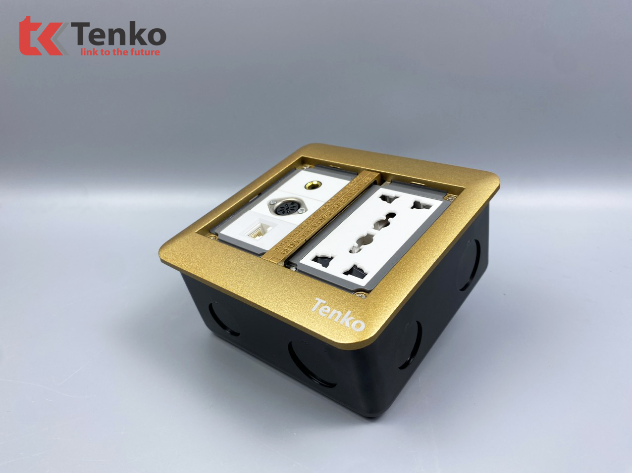 Ổ Cắm Điện Âm Sàn Kèm Cổng Mạng, Cổng Âm Thanh và MIDI 8PIN Tenko TK-DS-111S08 Vàng