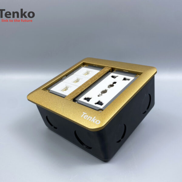 Ổ Cắm Điện Đôi 3 Chấu Âm Sàn Tích Hợp 3 Cổng Mạng LAN (RJ45) Tenko TK-DS-111S07 Vàng