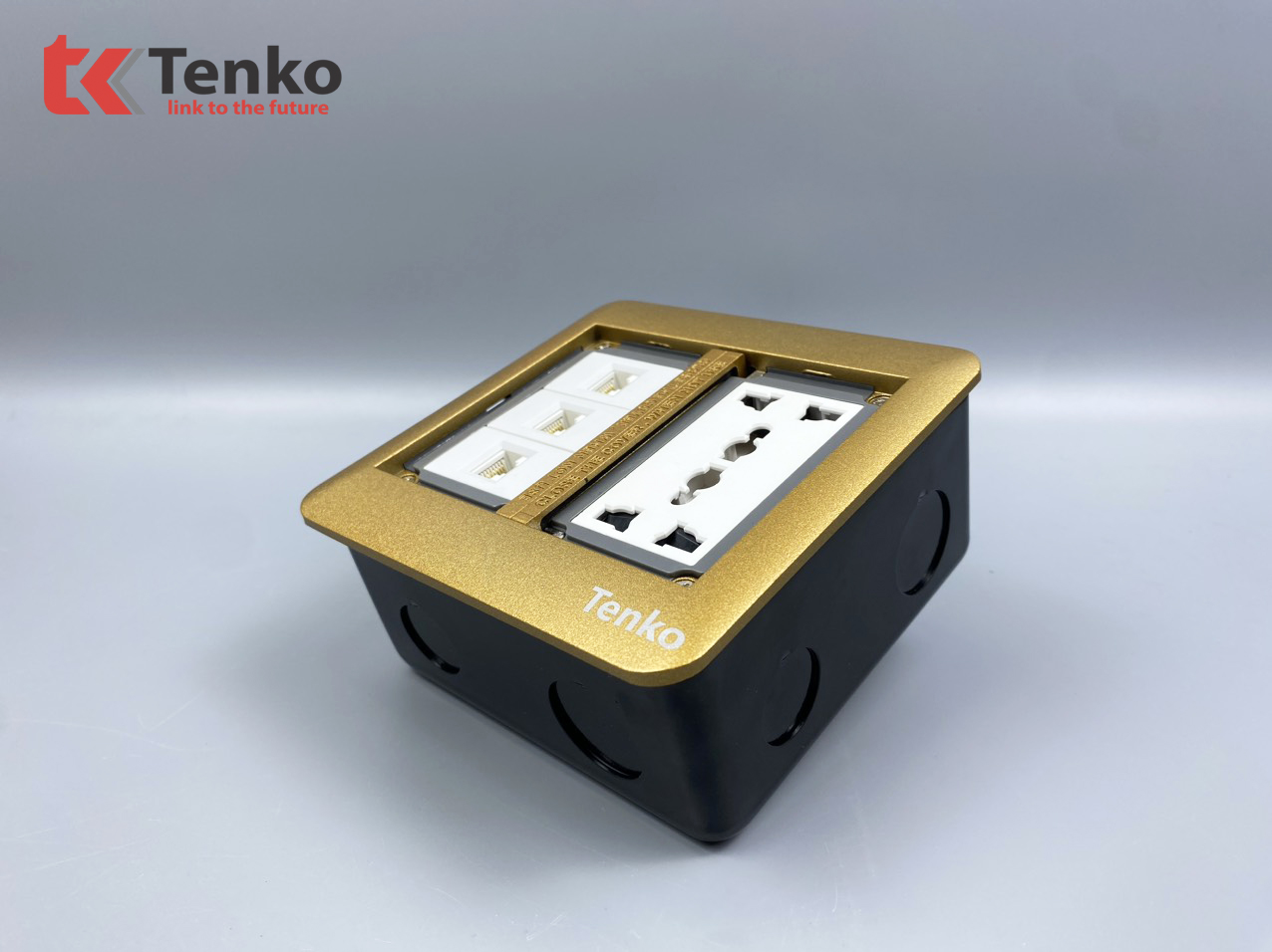 Ổ Cắm Điện Đôi 3 Chấu Âm Sàn Tích Hợp 3 Cổng Mạng LAN (RJ45) Tenko TK-DS-111S07 Vàng