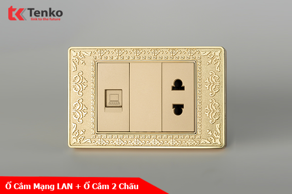 Ổ Cắm Mạng LAN (RJ45) Và Ổ Cắm 2 Chấu Âm Tường Mặt Hoa Văn Tân Cổ Điển TK-C8-077