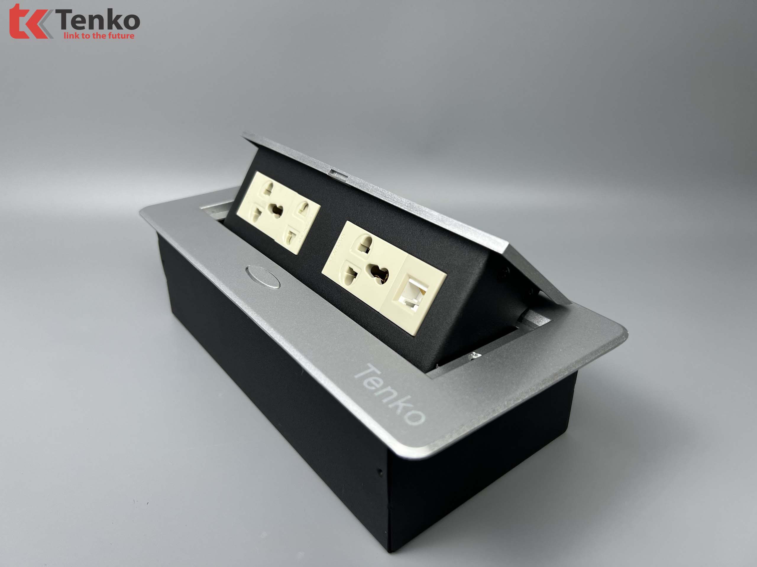 Hộp Ổ Cắm Điện + Mạng LAN Âm Bàn Họp Desktop Socket Chính hãng TENKO TK-AS07DN Màu Bạc