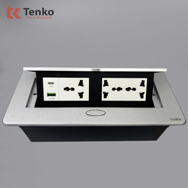 Hộp Ổ Cắm Điện Âm Bàn Họp Desktop Socket Chính hãng TENKO TK-AS06DN Màu Bạc